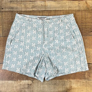 Naf Naf Shorts Women’s 6 Azul Pretenido Blue White Striped Embroidered High Rise